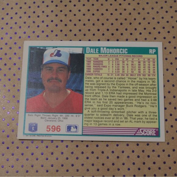 Dale Mohorcic #596 Baseball Card - Picture 2 of 2